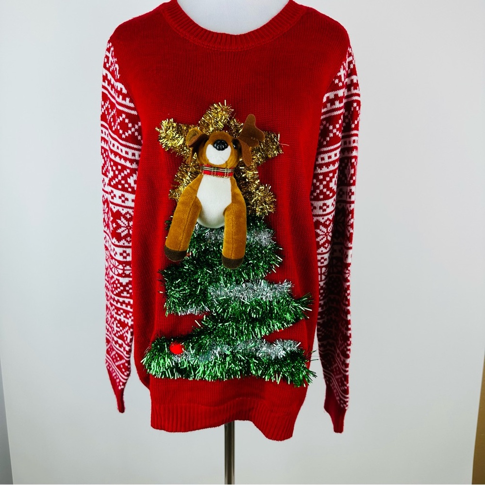 No Boundaries Reindeer Plush Ugly Christmas Sweat… - image 1